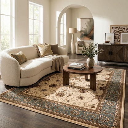 Fayez Persian Medallion Traditional Beige and Blue Indoor Rug-7