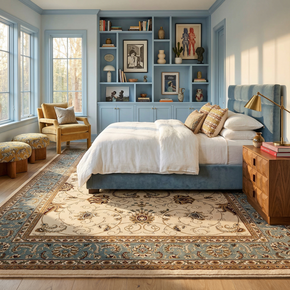 Fayez Persian Medallion Traditional Beige and Blue Indoor Rug