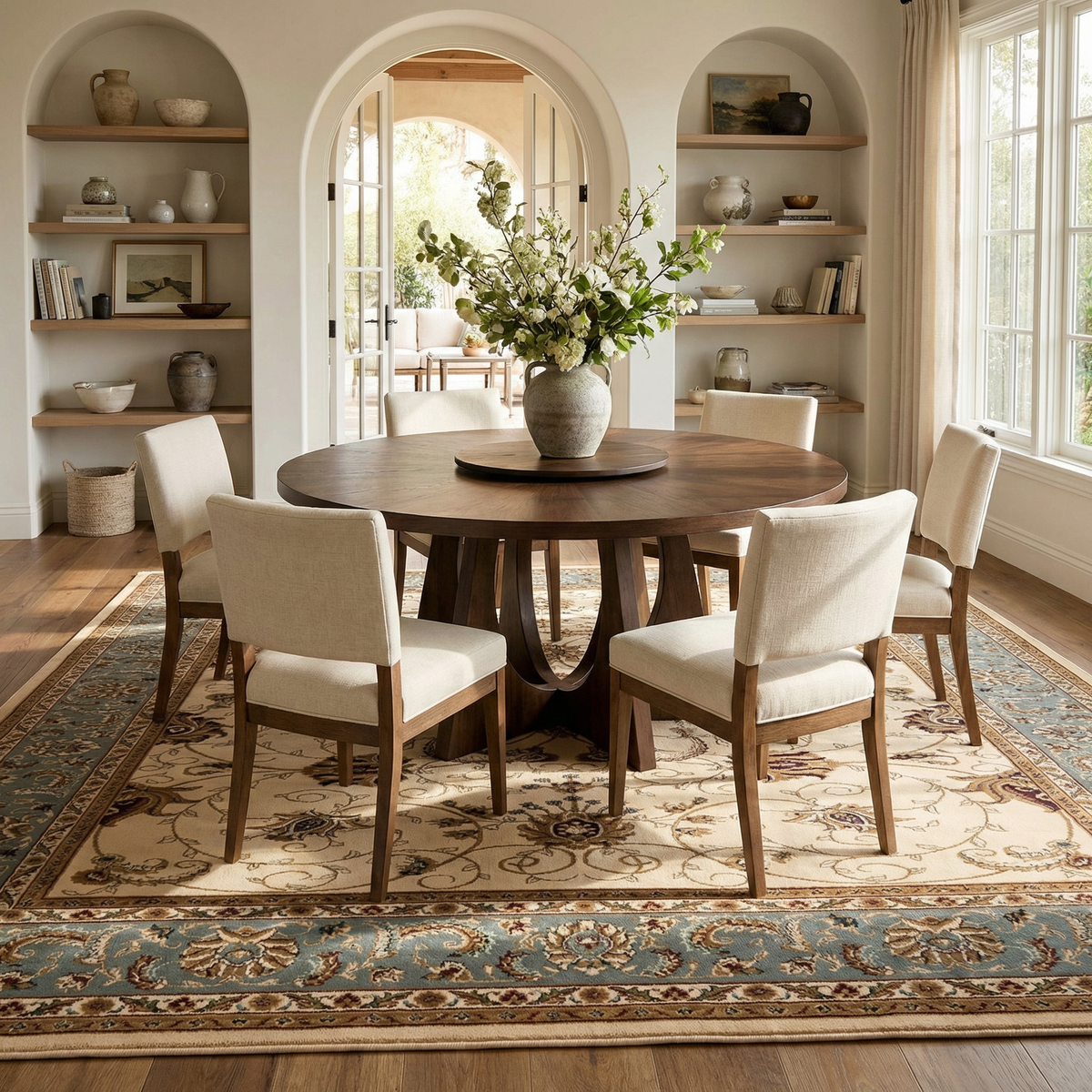 Fayez Persian Medallion Traditional Beige and Blue Indoor Rug