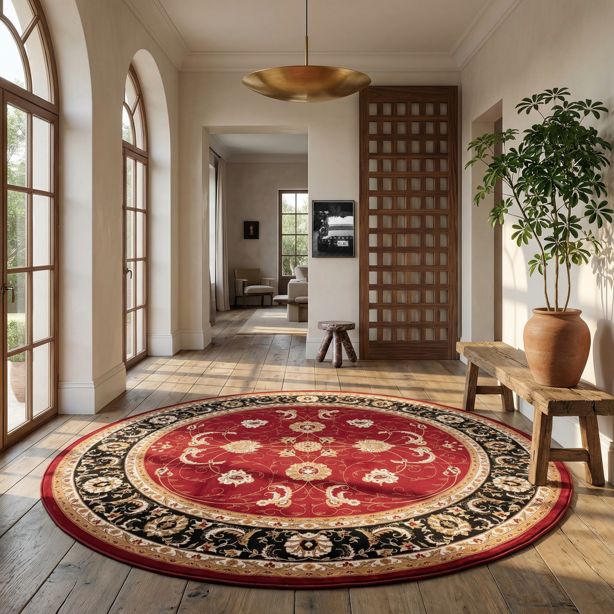 Fayez Persian Medallion Traditional Red and Black Indoor Rug