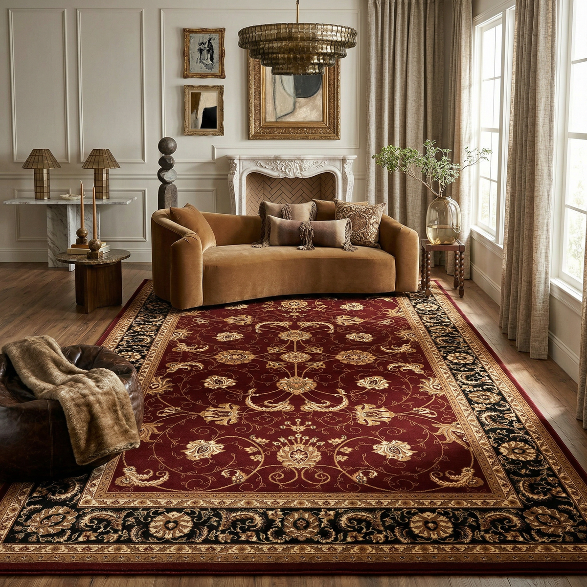 Fayez Persian Medallion Traditional Red and Black Indoor Rug