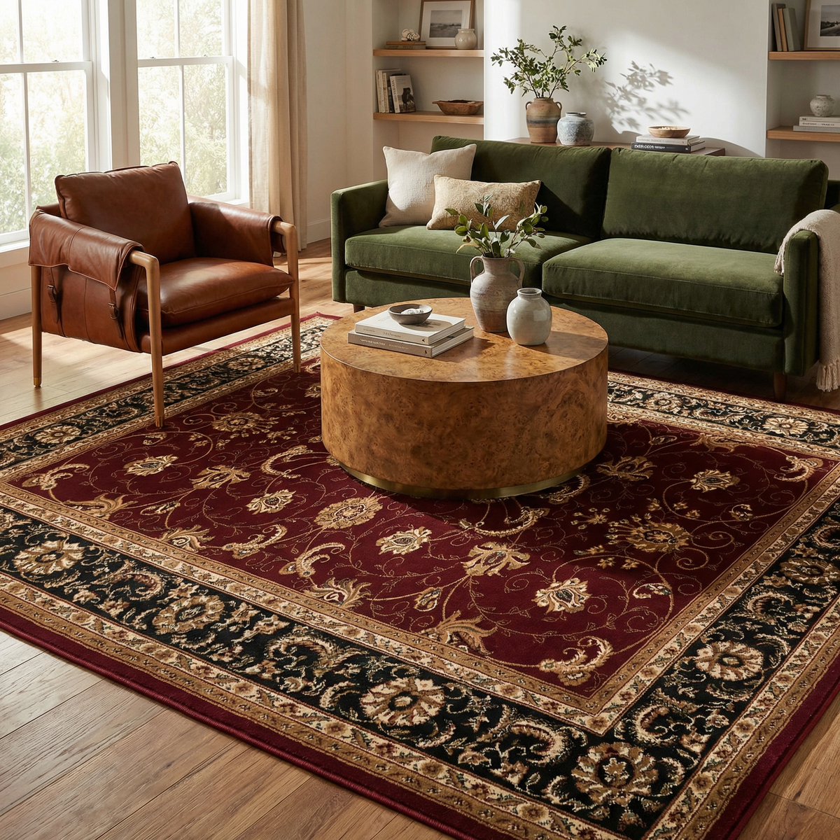 Fayez Persian Medallion Traditional Red and Black Indoor Rug