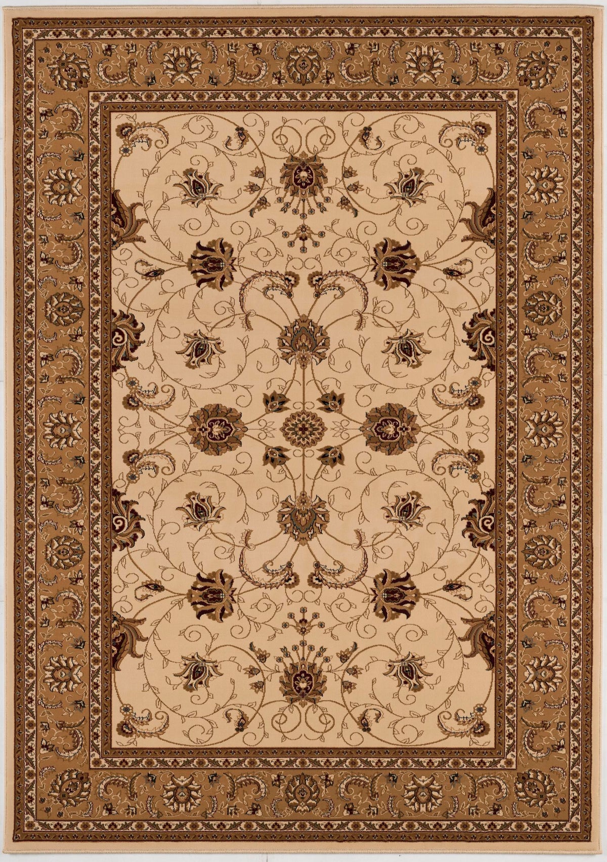 Tapis Fayez persan à médaillon traditionnel beige et crème