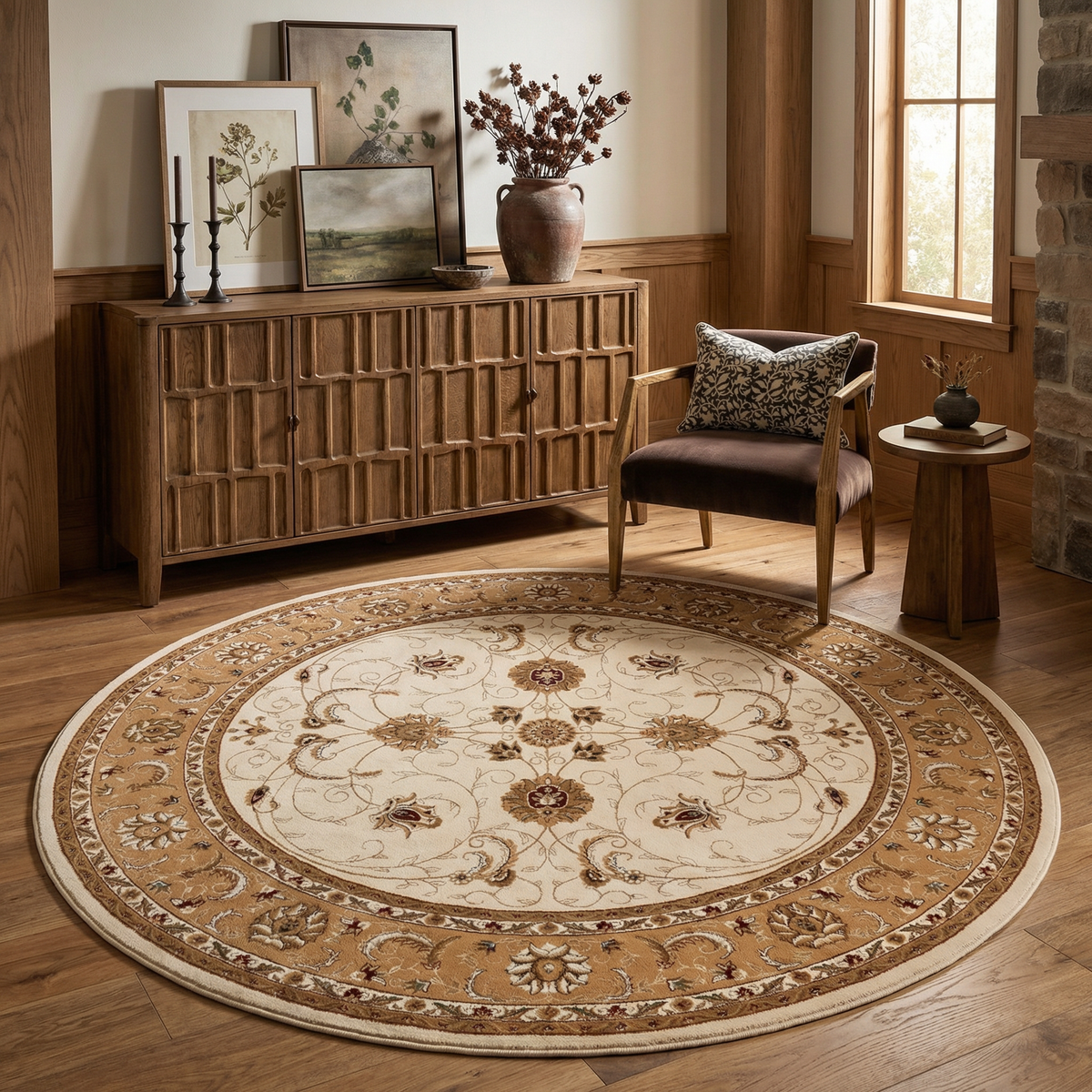 Fayez Persian Medallion Traditional Beige and Cream Indoor Rug