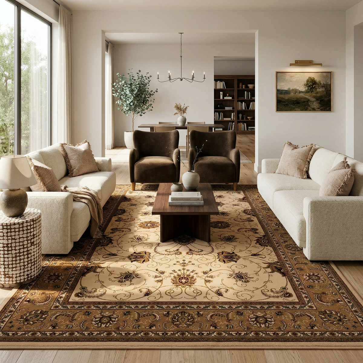 Fayez Persian Medallion Traditional Beige and Cream Indoor Rug