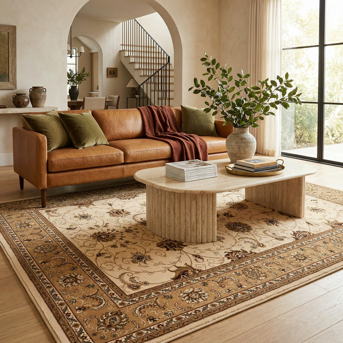 Fayez Persian Medallion Traditional Beige and Cream Indoor Rug