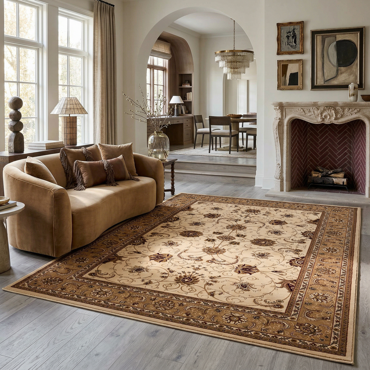Fayez Persian Medallion Traditional Beige and Cream Indoor Rug