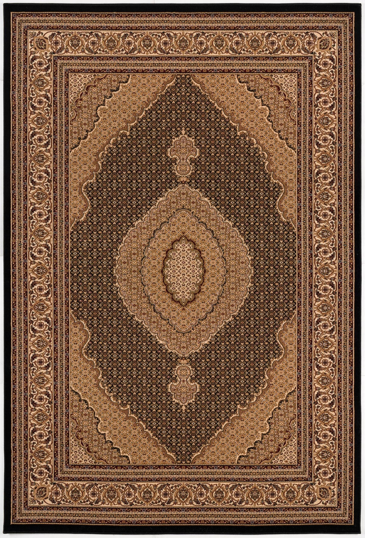 Alfombra de interior tradicional Faris Persian Medallion en negro y beige
