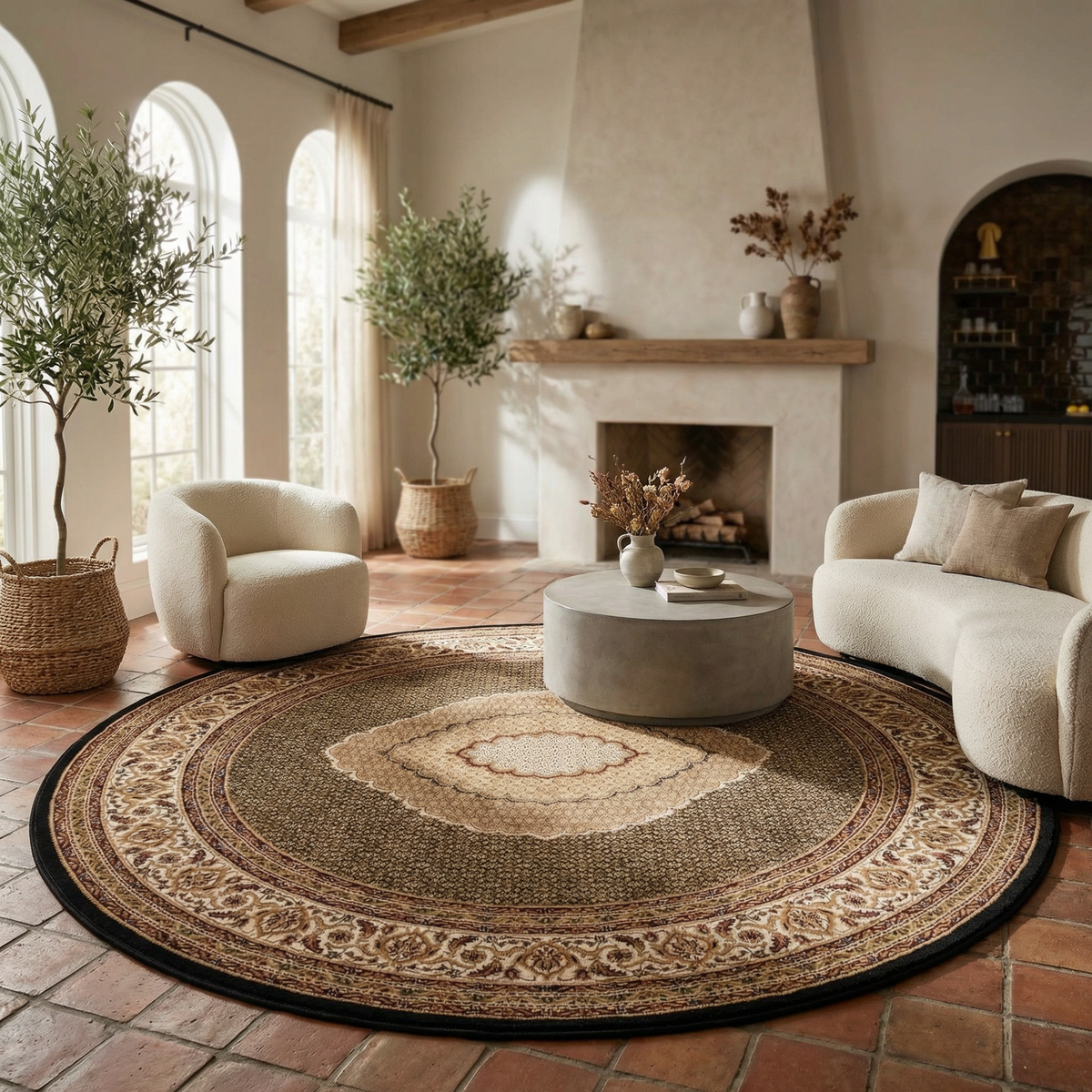 Faris Persian Medallion Traditional Black and Beige Indoor Rug