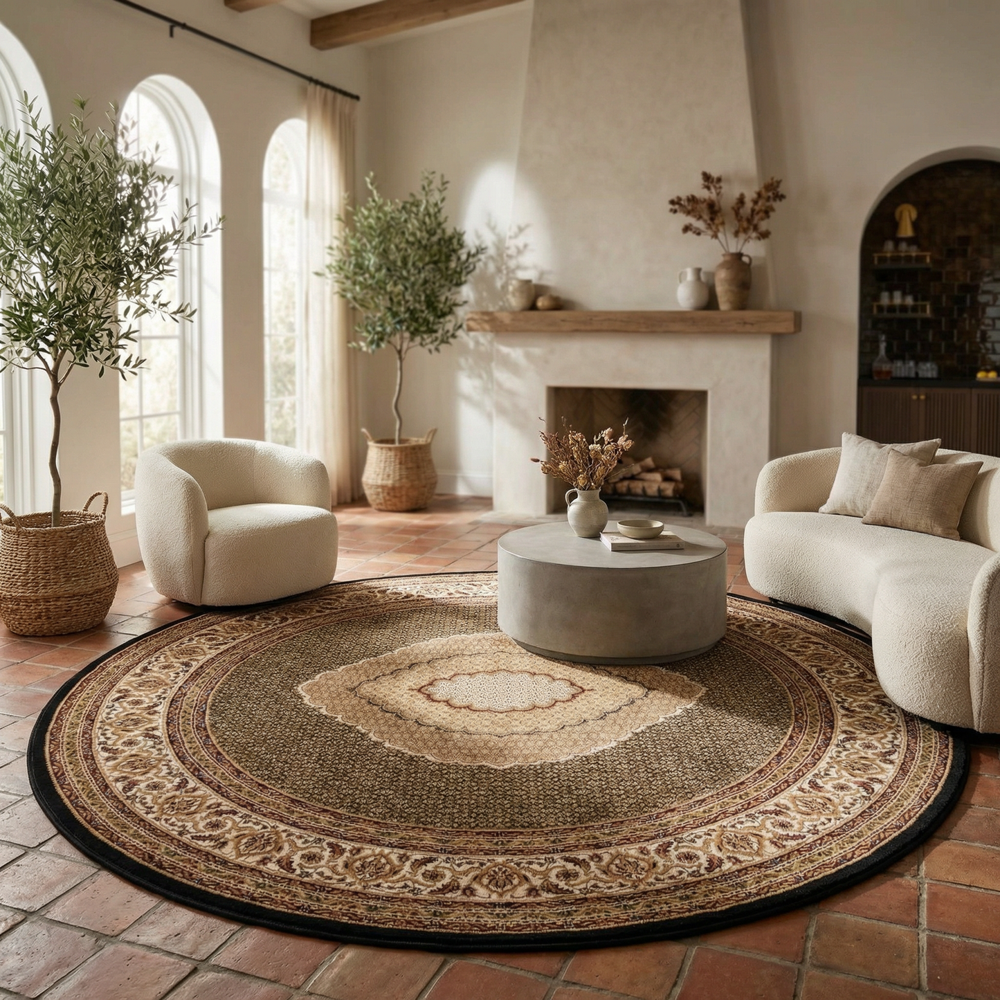 Faris Persian Medallion Traditional Black and Beige Indoor Rug-21