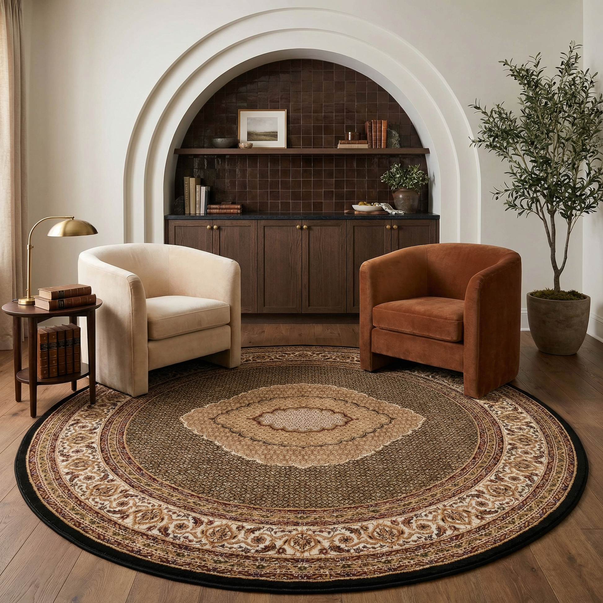 Faris Persian Medallion Traditional Black and Beige Indoor Rug-23