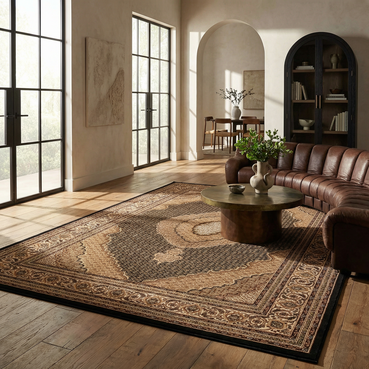 Faris Persian Medallion Traditional Black and Beige Indoor Rug