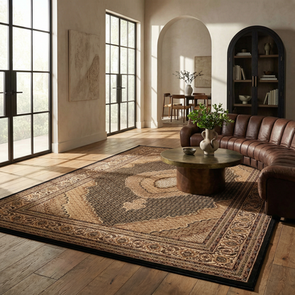 Faris Persian Medallion Traditional Black and Beige Indoor Rug-6