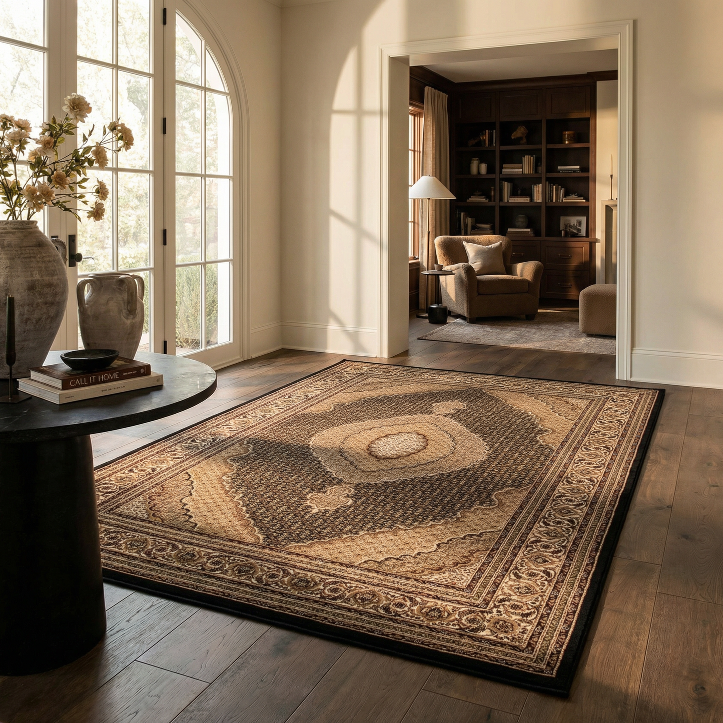 Faris Persian Medallion Traditional Black and Beige Indoor Rug-7