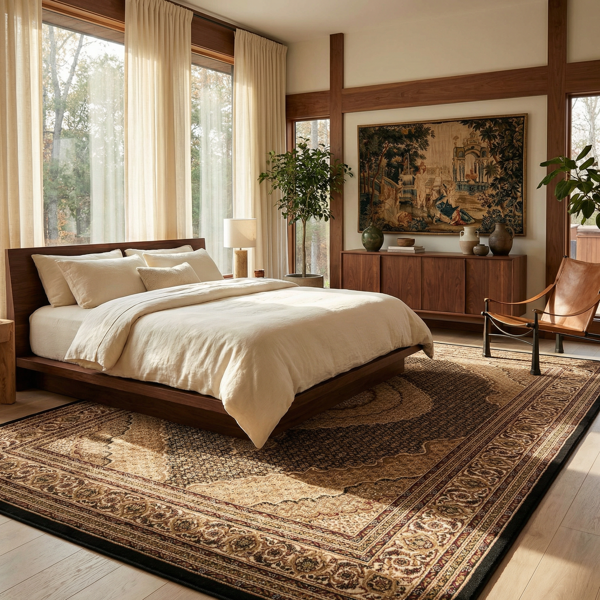 Faris Persian Medallion Traditional Black and Beige Indoor Rug