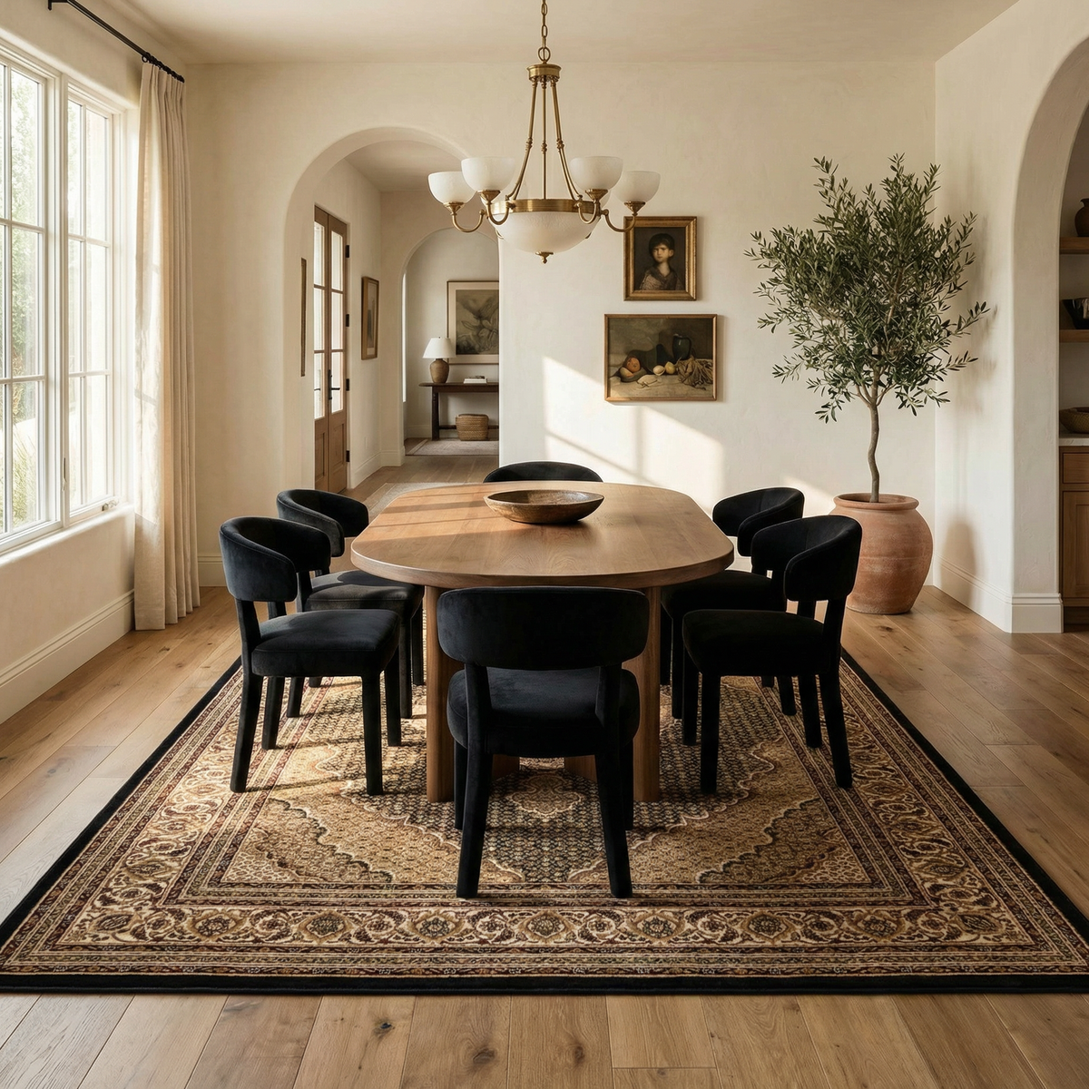 Faris Persian Medallion Traditional Black and Beige Indoor Rug
