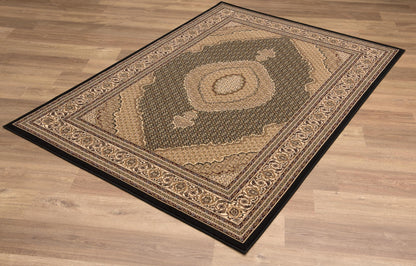 Tapis noir traditionnel marocain majestueux