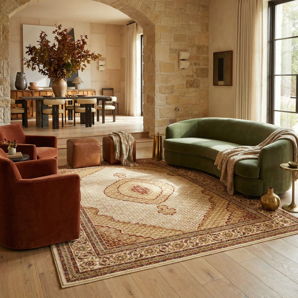 Faris Persian Medallion Traditional Beige and Cream Indoor Rug