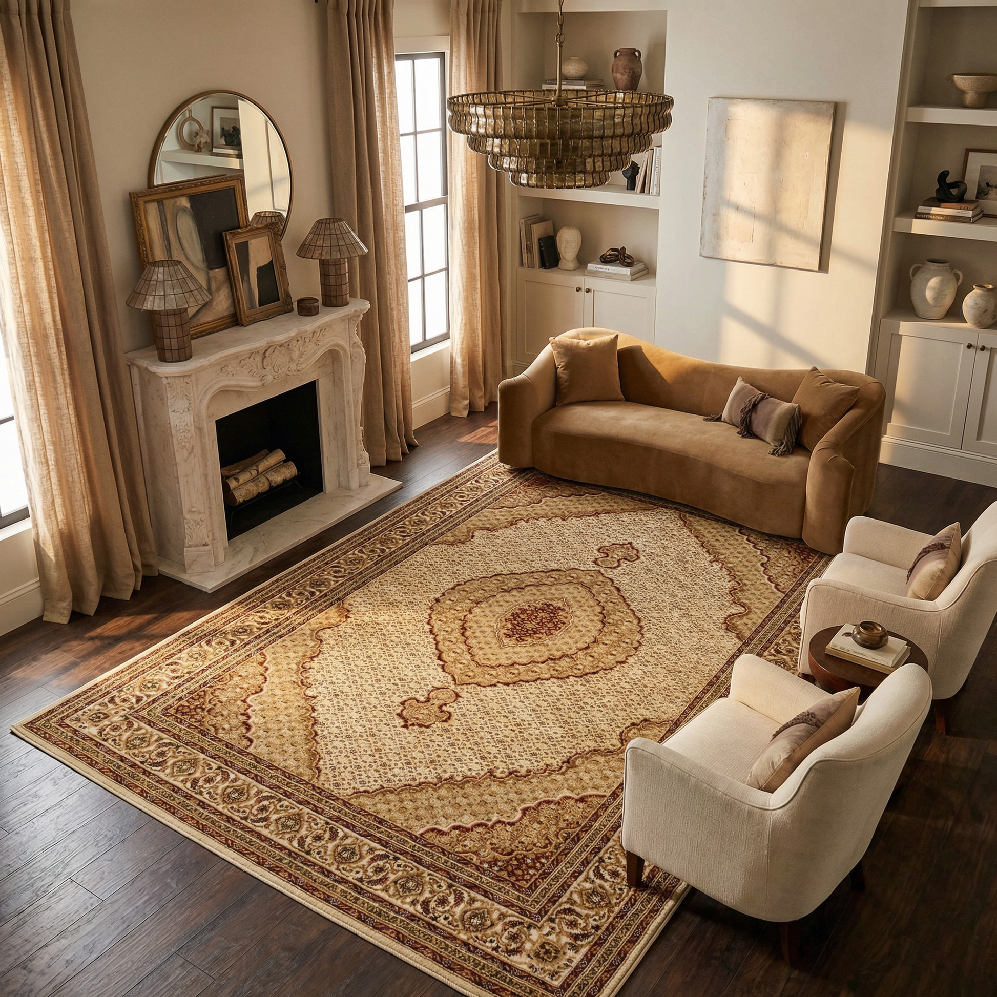 Faris Persian Medallion Traditional Beige and Cream Indoor Rug-4