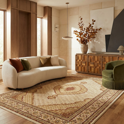 Faris Persian Medallion Traditional Beige and Cream Indoor Rug-6