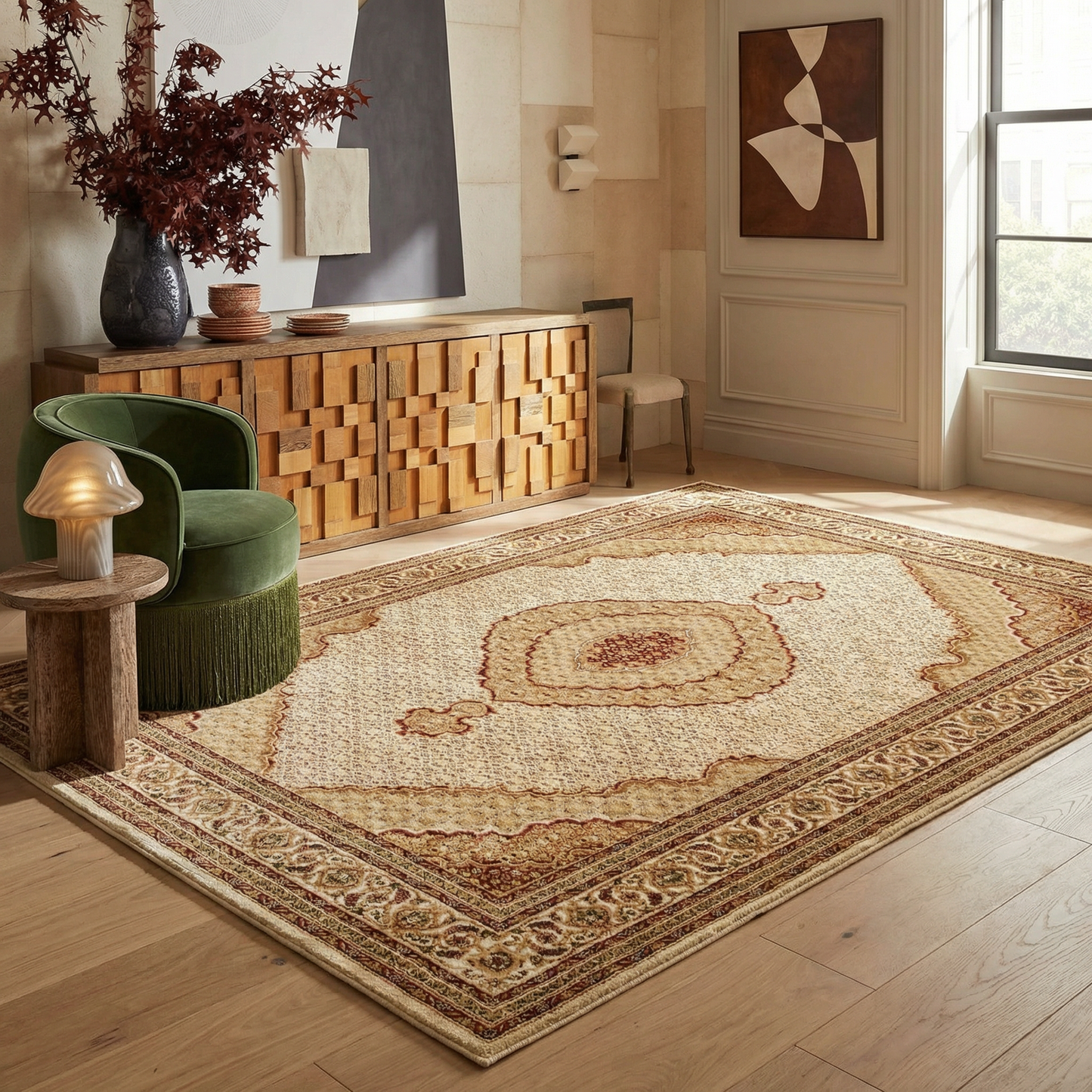 Faris Persian Medallion Traditional Beige and Cream Indoor Rug-8