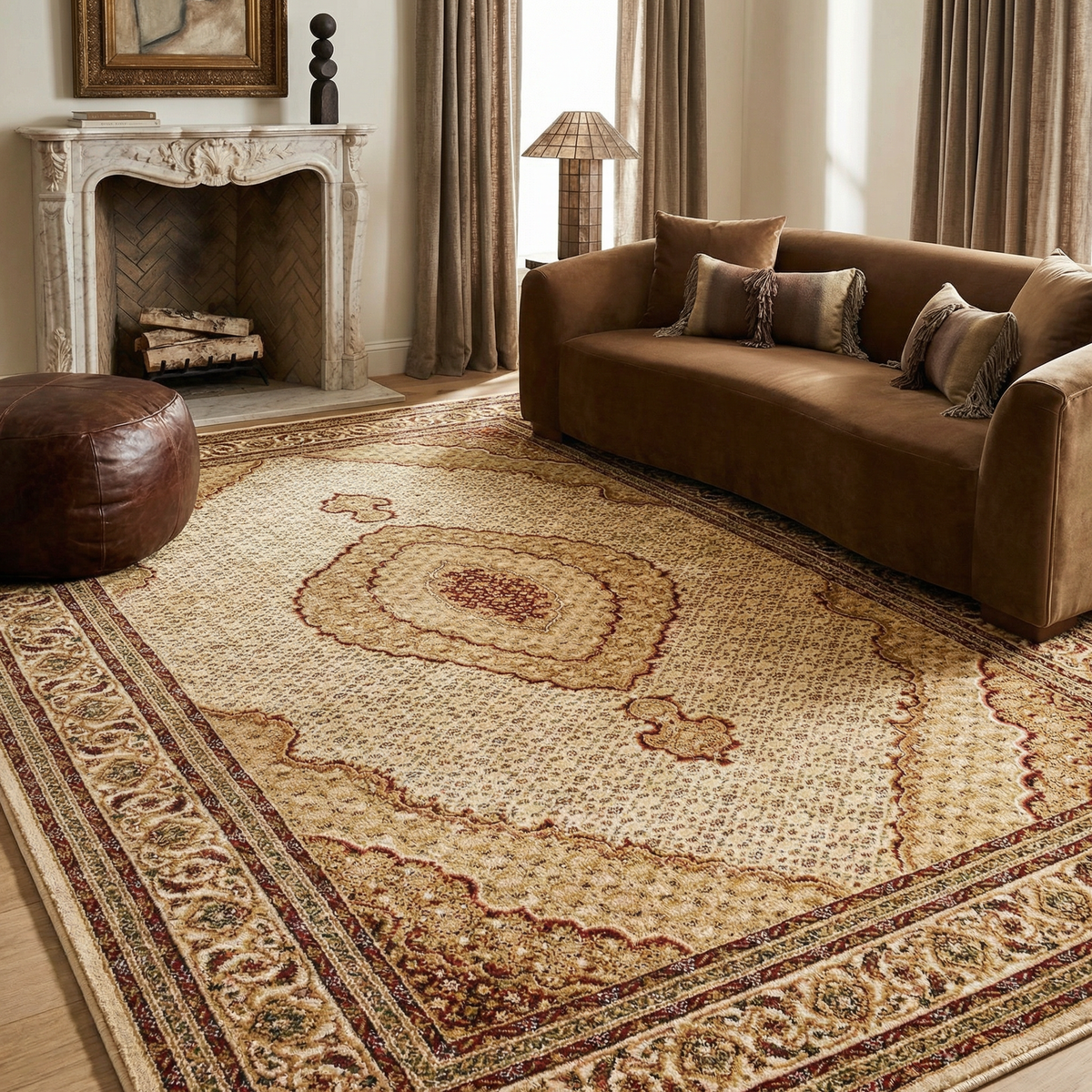 Faris Persian Medallion Traditional Beige and Cream Indoor Rug