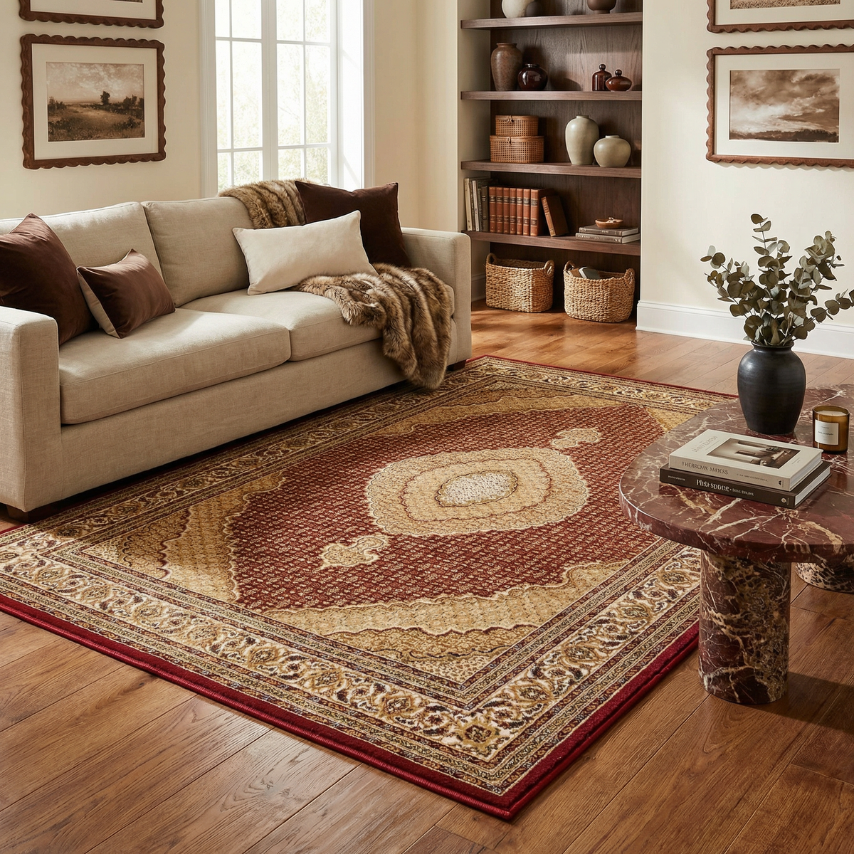 Faris Persian Medallion Traditional Red and Beige Indoor Rug