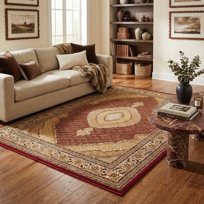 Faris Persian Medallion Traditional Red and Beige Indoor Rug-2