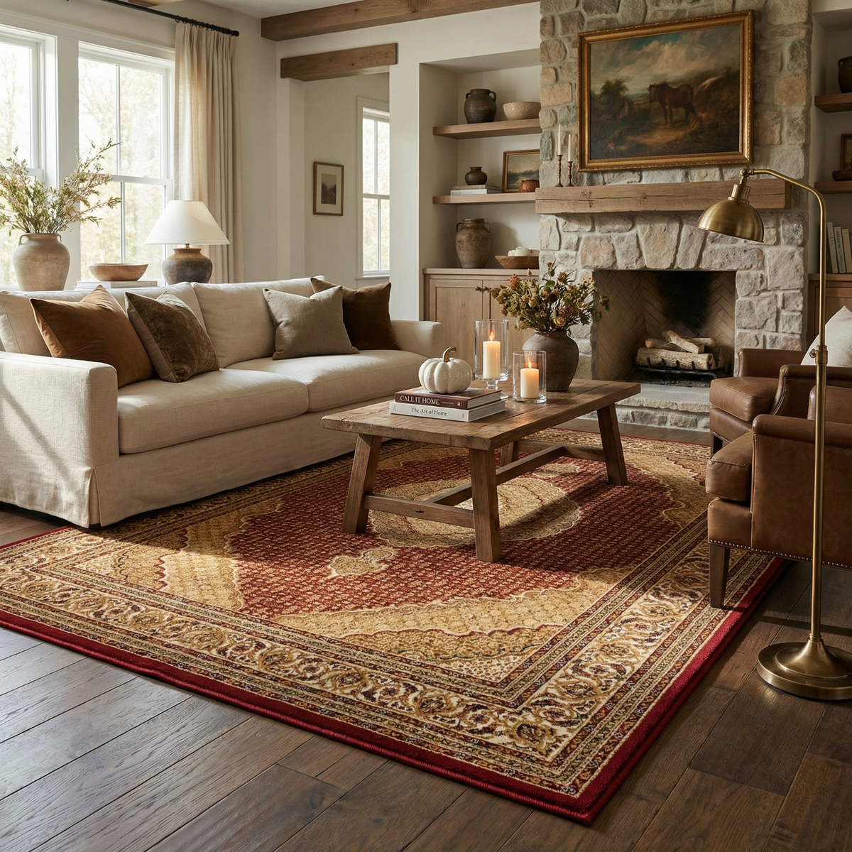 Faris Persian Medallion Traditional Red and Beige Indoor Rug