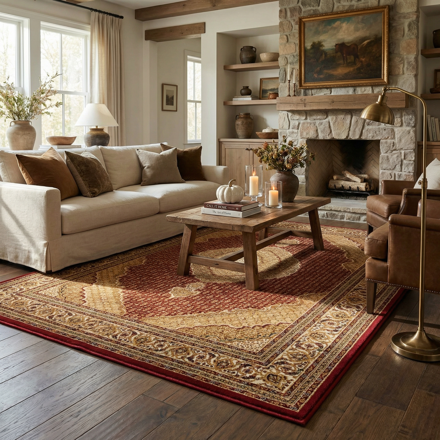 Faris Persian Medallion Traditional Red and Beige Indoor Rug-6