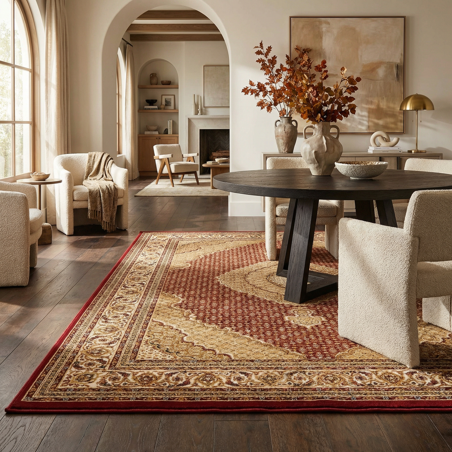 Faris Persian Medallion Traditional Red and Beige Indoor Rug-9