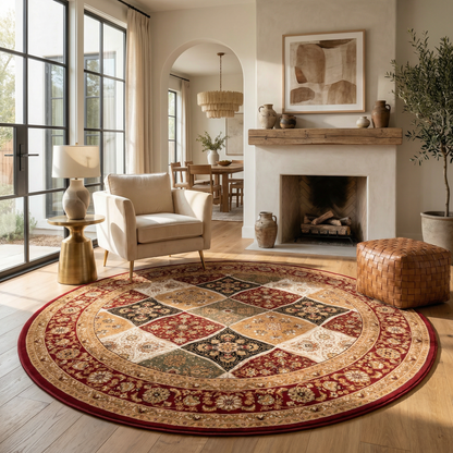 Aseel Persian Medallion Traditional Red and Black Indoor Rug-21