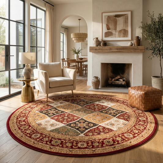 Aseel Persian Medallion Traditional Red and Black Indoor Rug-21