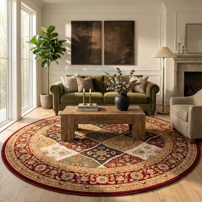Aseel Persian Medallion Traditional Red and Black Indoor Rug-23