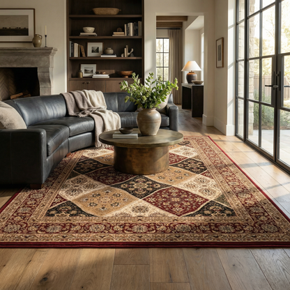 Aseel Persian Medallion Traditional Red and Black Indoor Rug-5