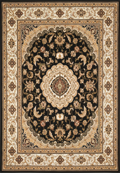 Tapis noir traditionnel persan majestueux