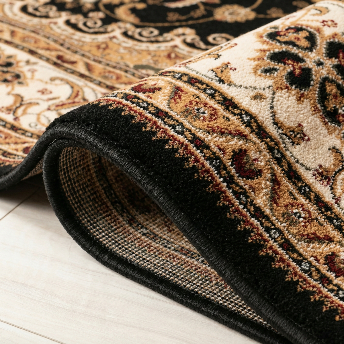 Zayn Persian Medallion Traditional Black and Beige Indoor Rug