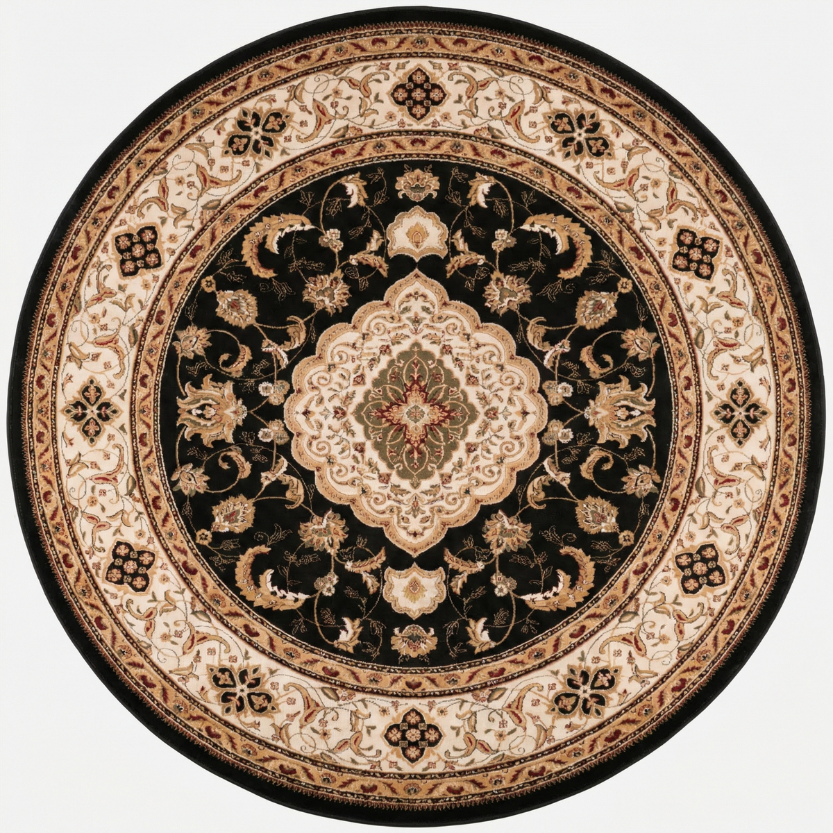 Zayn Persian Medallion Traditional Black and Beige Indoor Rug