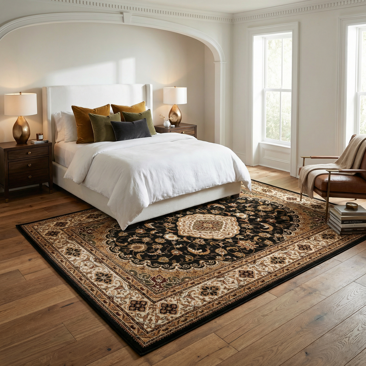 Zayn Persian Medallion Traditional Black and Beige Indoor Rug
