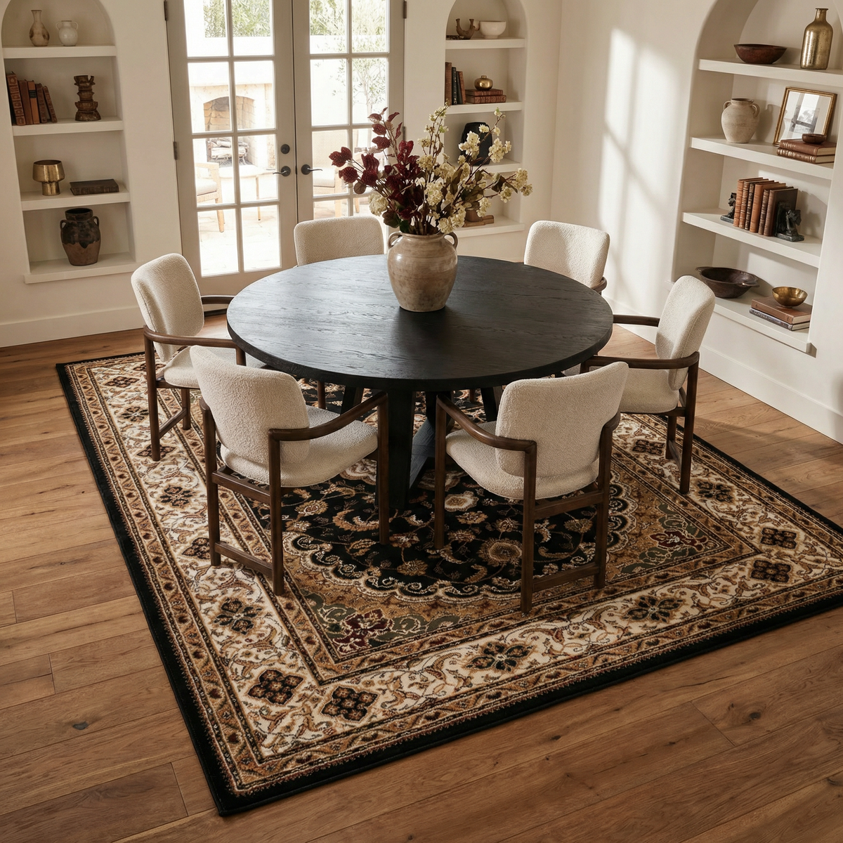 Zayn Persian Medallion Traditional Black and Beige Indoor Rug