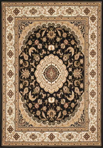 Tapis noir traditionnel persan majestueux