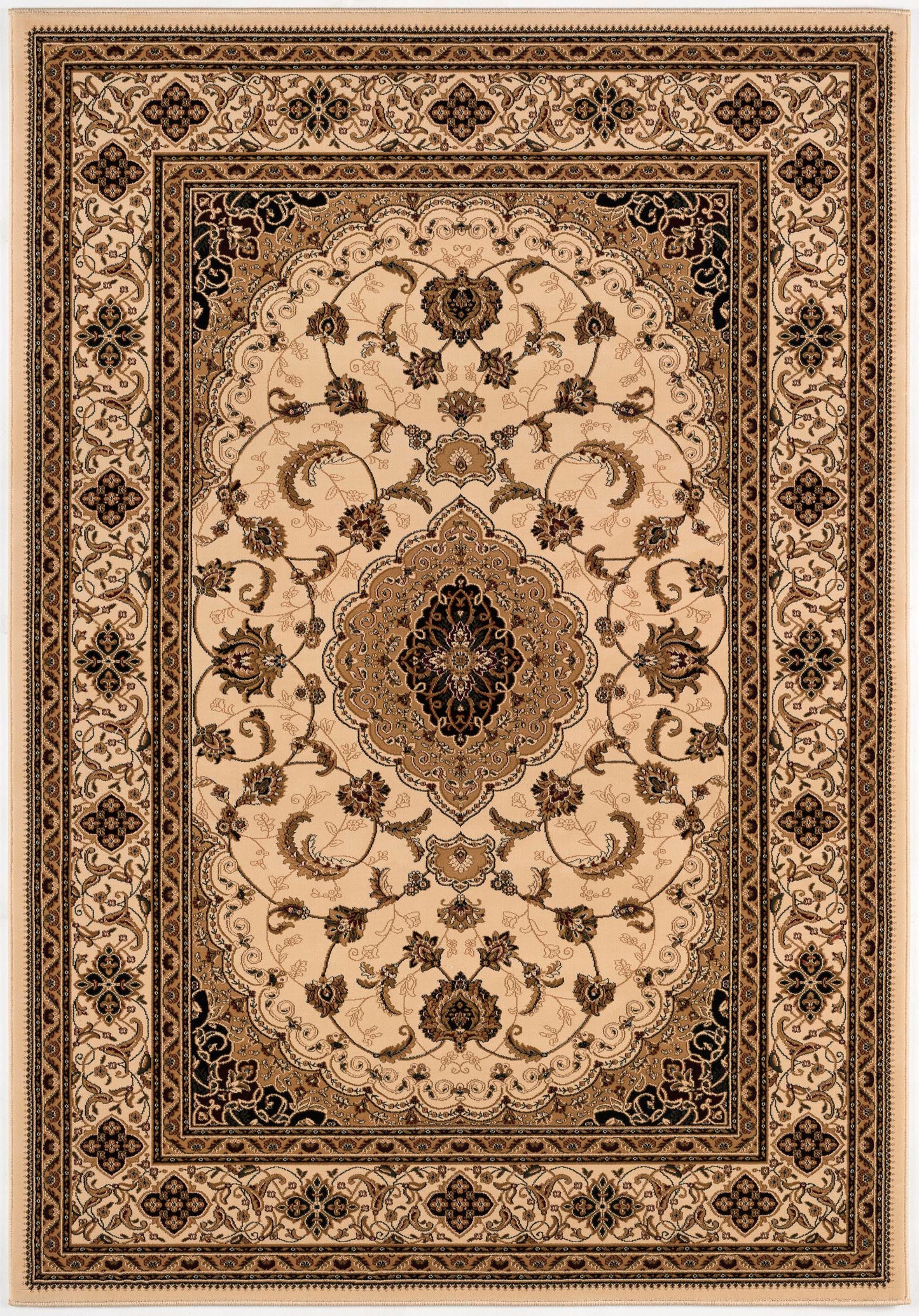 Anbar Persian Medallion Traditional Beige and Black Indoor Rug