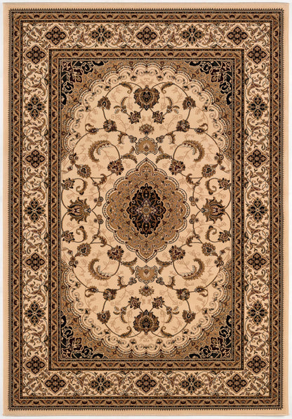 Anbar Persian Medallion Traditional Beige and Black Indoor Rug