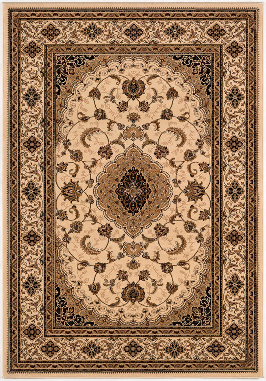 Anbar Persian Medallion Traditional Beige and Black Indoor Rug