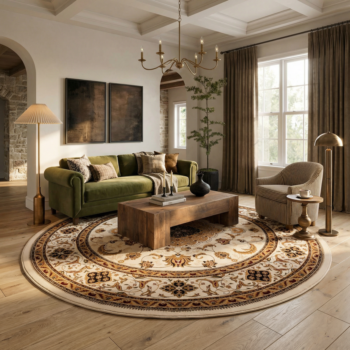 Anbar Persian Medallion Traditional Beige and Black Indoor Rug