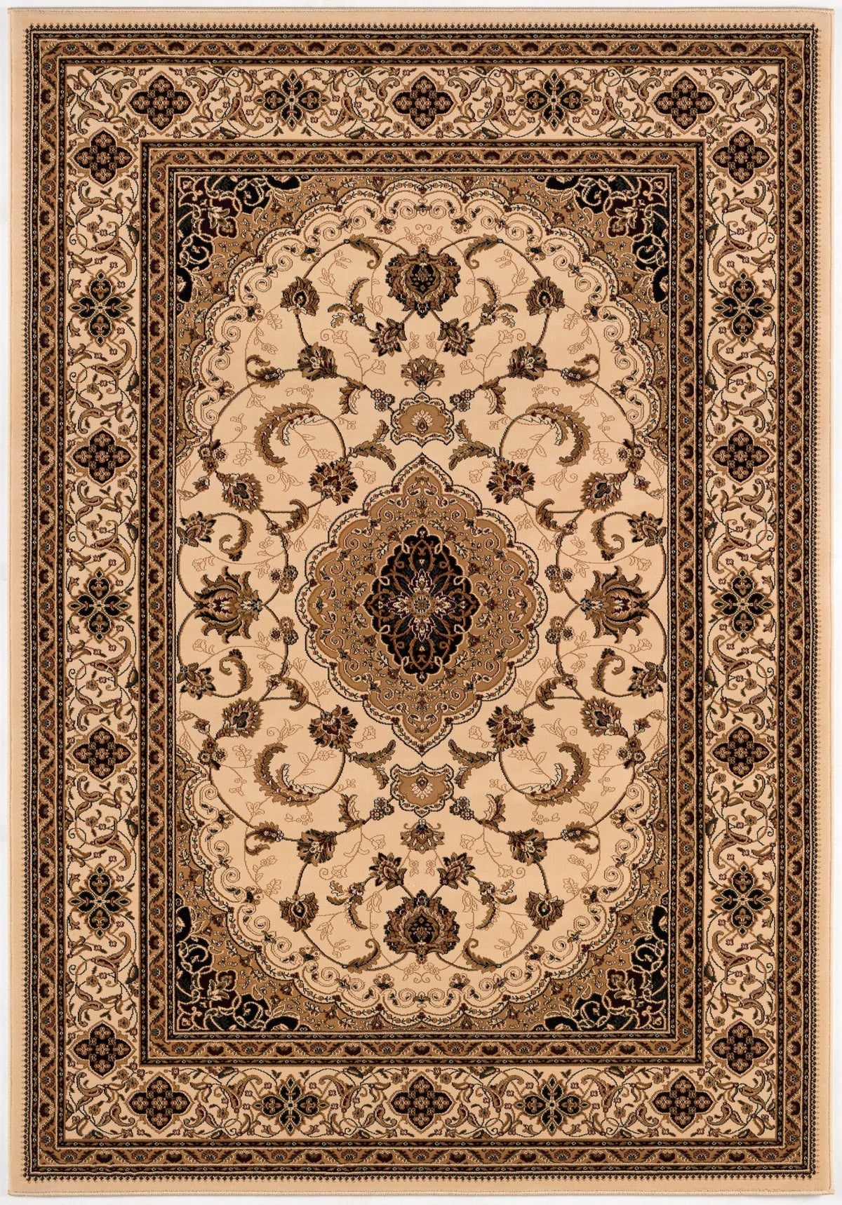 Anbar Persian Medallion Traditional Beige and Black Indoor Rug