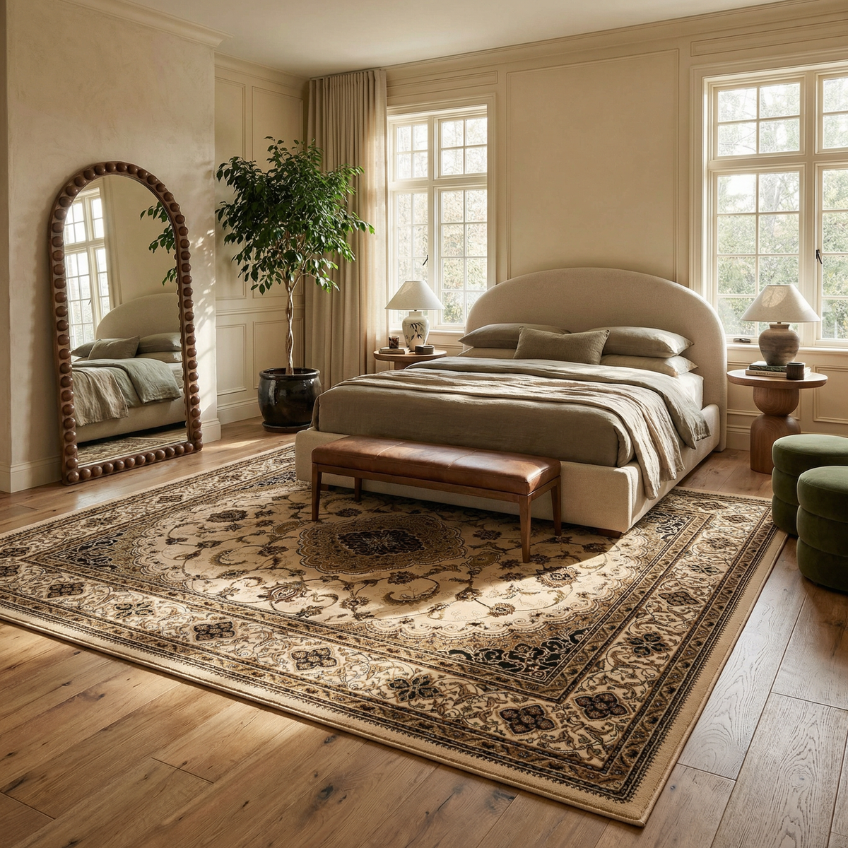Anbar Persian Medallion Traditional Beige and Black Indoor Rug