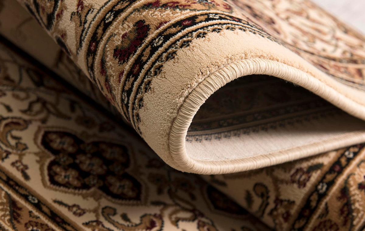 Anbar Persian Medallion Traditional Beige and Black Indoor Rug