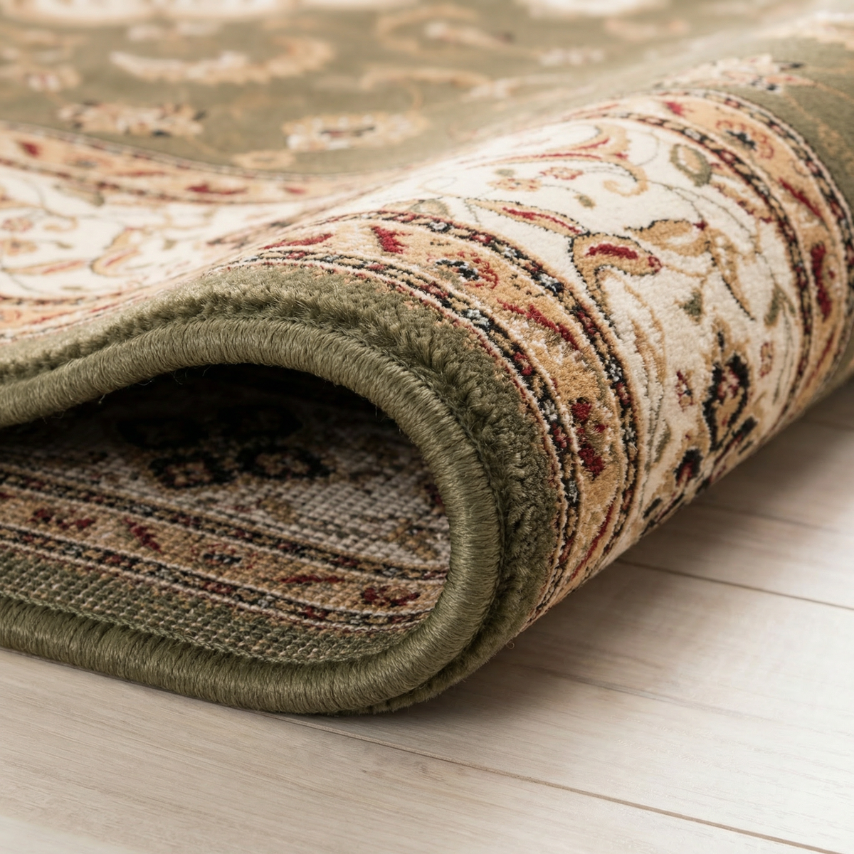Diwan Persian Medallion Traditional Green and Beige Indoor Rug