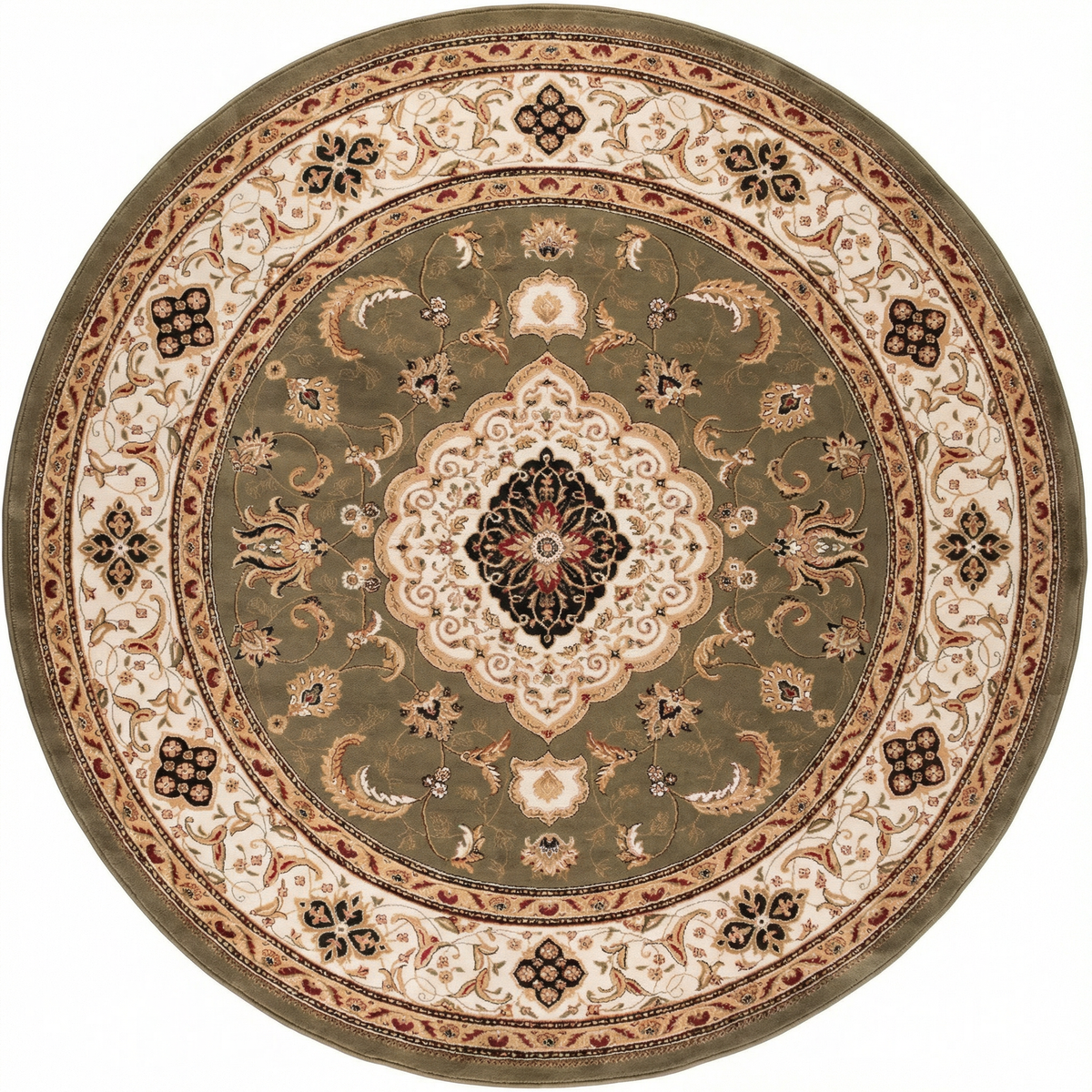 Diwan Persian Medallion Traditional Green and Beige Indoor Rug